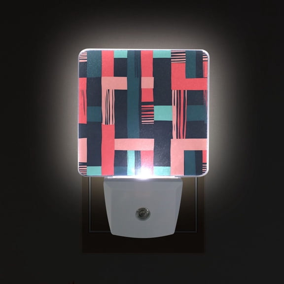 Yayeee LED Plug in Night Light for The Home with Auto Dusk to Dawn Light Sensors, 2 Pack, Pink Geometric