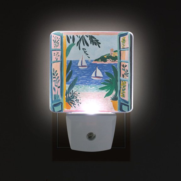 Yayeee LED Plug in Night Light for The Home with Auto Dusk to Dawn Light Sensors, 2 Pack, Pink Seaside