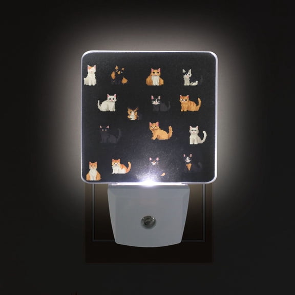 Yayeee LED Plug in Night Light for The Home with Auto Dusk to Dawn Light Sensors, 2 Pack, Pixel Cat