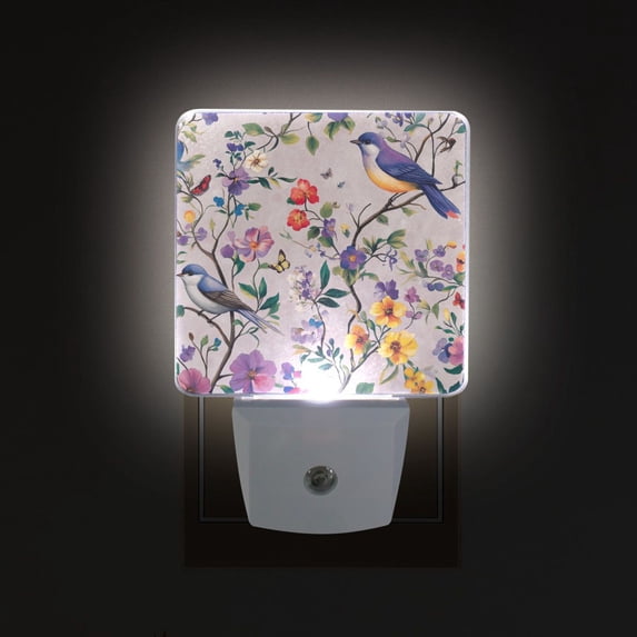 Yayeee LED Plug in Night Light for The Home with Auto Dusk to Dawn Light Sensors, 2 Pack, Purple Floral Pattern