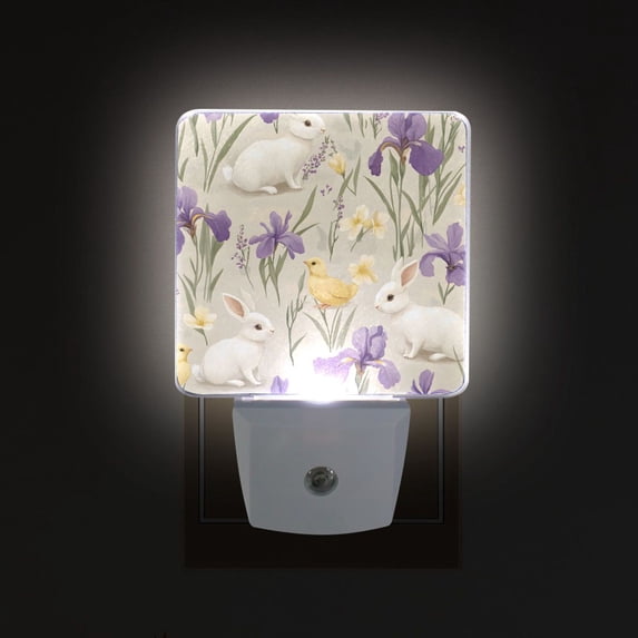 Yayeee LED Plug in Night Light for The Home with Auto Dusk to Dawn Light Sensors, 2 Pack, Purple Floral Rabbit