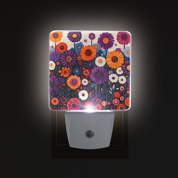 Yayeee LED Night Light for The Home Plug in With Light Sensors 2 Pack, Purple Flowers
