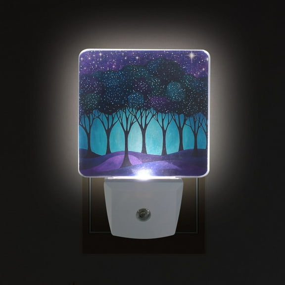 Yayeee LED Plug in Night Light for The Home with Auto Dusk to Dawn Light Sensors, 2 Pack, Purple Moonlight Forest