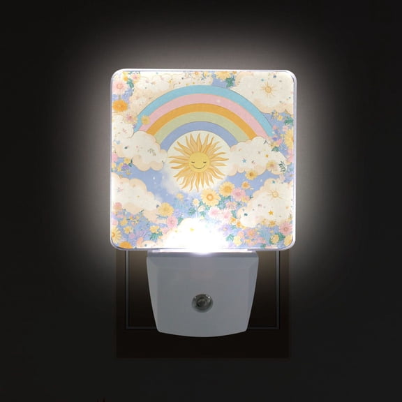 Yayeee LED Night Light for The Home Plug in With Light Sensors 2 Pack, Purple Rainbow Clouds