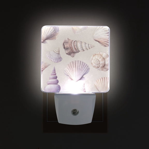 Yayeee LED Night Light for The Home Plug in With Light Sensors 2 Pack, Purple Watercolor Seashells