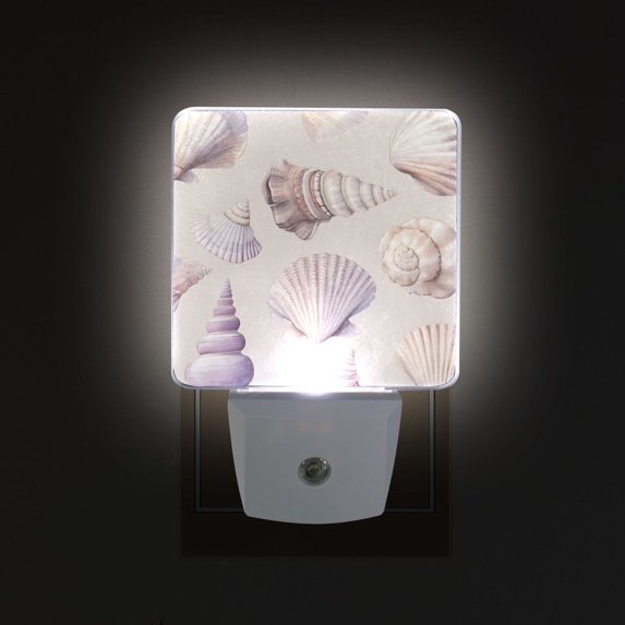 Yayeee LED Plug in Night Light for The Home with Auto Dusk to Dawn Light Sensors, 2 Pack, Purple Watercolor Seashells