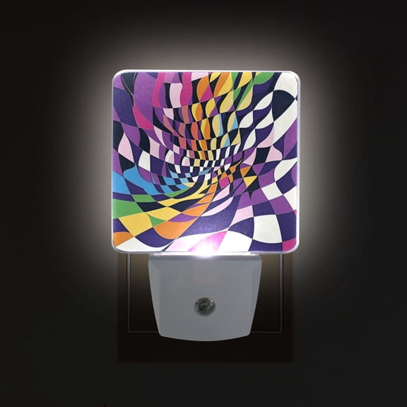 Yayeee LED Plug in Night Light for The Home with Auto Dusk to Dawn Light Sensors, 2 Pack, Purple Wavy Plaid