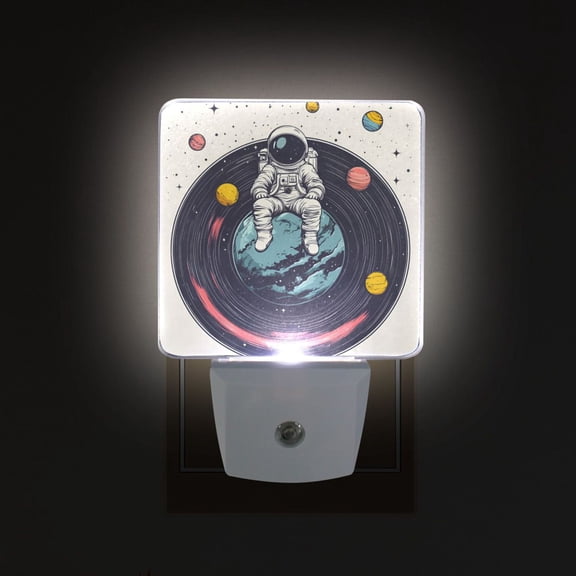 Yayeee LED Night Light for The Home Plug in With Light Sensors 2 Pack, Red Astronaut Planet