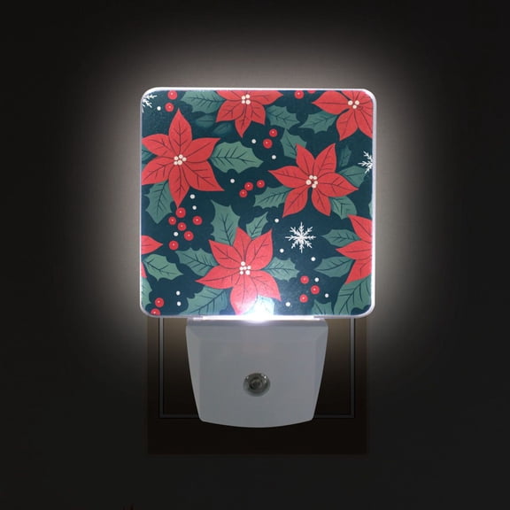 Yayeee LED Plug in Night Light for The Home with Auto Dusk to Dawn Light Sensors, 2 Pack, Red Christmas Leaves