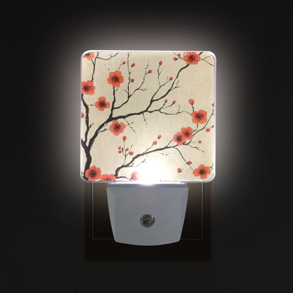 Yayeee LED Plug in Night Light for The Home with Auto Dusk to Dawn Light Sensors, 2 Pack, Red Floral Pattern