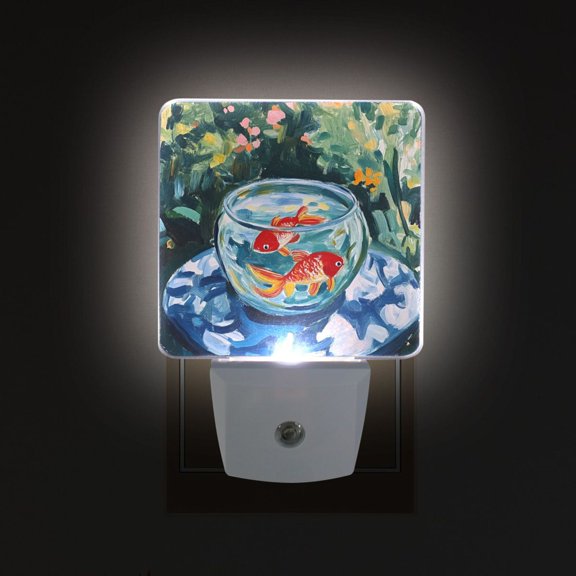 Yayeee LED Plug in Night Light for The Home with Auto Dusk to Dawn Light Sensors, 2 Pack, Red Goldfish