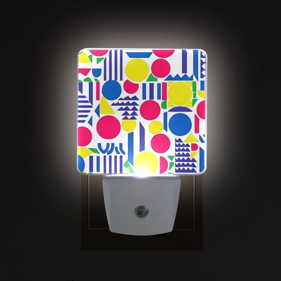 Yayeee LED Plug in Night Light for The Home with Auto Dusk to Dawn Light Sensors, 2 Pack, Red Retro Shapes