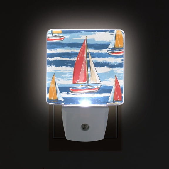Yayeee LED Plug in Night Light for The Home with Auto Dusk to Dawn Light Sensors, 2 Pack, Red Sailboats