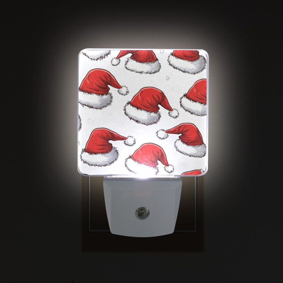 Yayeee LED Plug in Night Light for The Home with Auto Dusk to Dawn Light Sensors, 2 Pack, Red Santa Hats Pattern