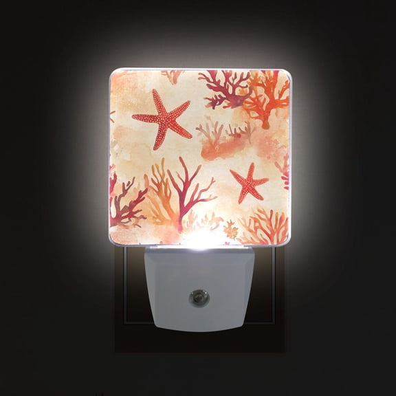 Yayeee LED Plug in Night Light for The Home with Auto Dusk to Dawn Light Sensors, 2 Pack, Red Starfish