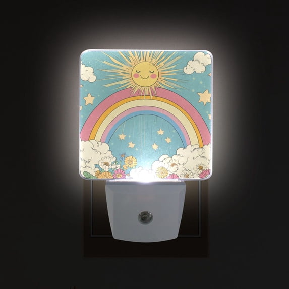 Yayeee LED Plug in Night Light for The Home with Auto Dusk to Dawn Light Sensors, 2 Pack, Retro Beige Rainbow