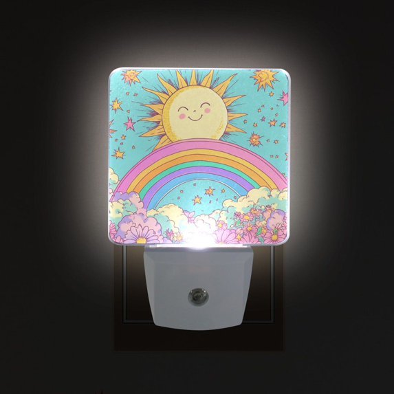 Yayeee LED Night Light for The Home Plug in With Light Sensors 2 Pack, Retro Blue Rainbow