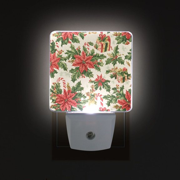 Yayeee LED Night Light for The Home Plug in With Light Sensors 2 Pack, Retro Christmas Holly