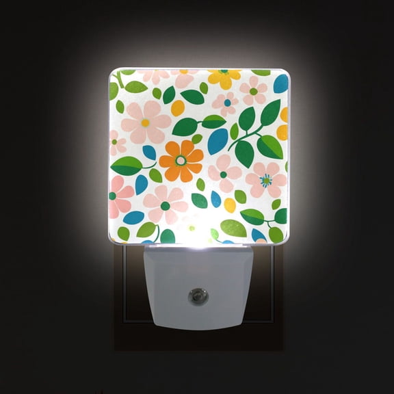 Yayeee LED Plug in Night Light for The Home with Auto Dusk to Dawn Light Sensors, 2 Pack, Retro Orange Floral