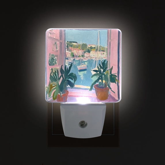 Yayeee LED Plug in Night Light for The Home with Auto Dusk to Dawn Light Sensors, 2 Pack, Sea Boat