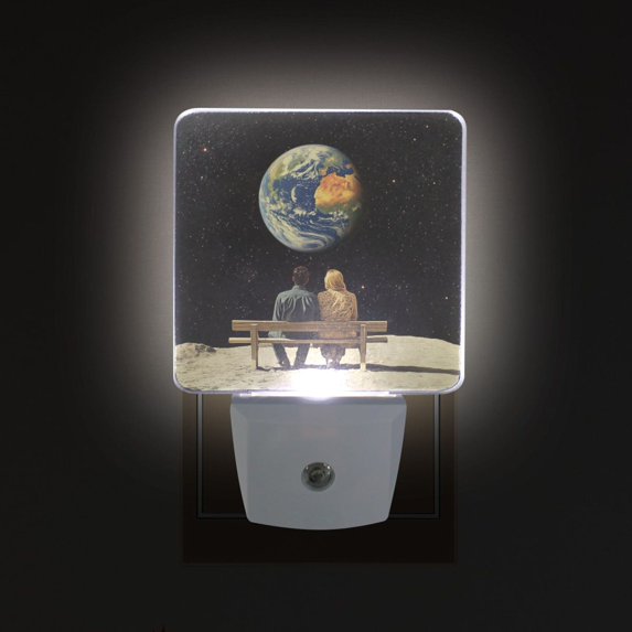 Yayeee LED Plug in Night Light for The Home with Auto Dusk to Dawn Light Sensors, 2 Pack, Sitting on The Moon