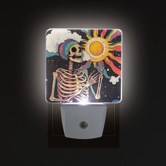 Yayeee LED Plug in Night Light for The Home with Auto Dusk to Dawn Light Sensors, 2 Pack, Skeleton with Sun