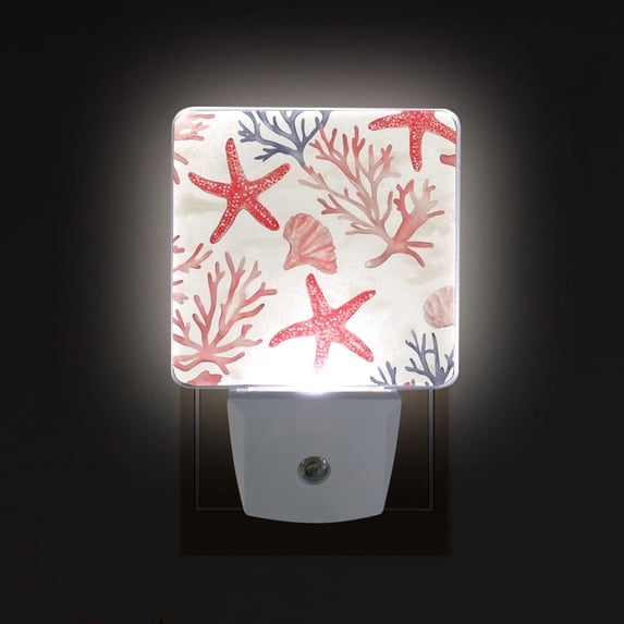 Yayeee LED Plug in Night Light for The Home with Auto Dusk to Dawn Light Sensors, 2 Pack, Starfish Seashell