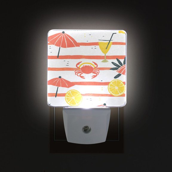 Yayeee LED Plug in Night Light for The Home with Auto Dusk to Dawn Light Sensors, 2 Pack, Striped Crab