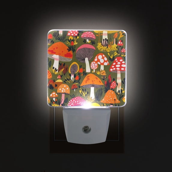 Yayeee LED Plug in Night Light for The Home with Auto Dusk to Dawn Light Sensors, 2 Pack, Vibrant Mushroom
