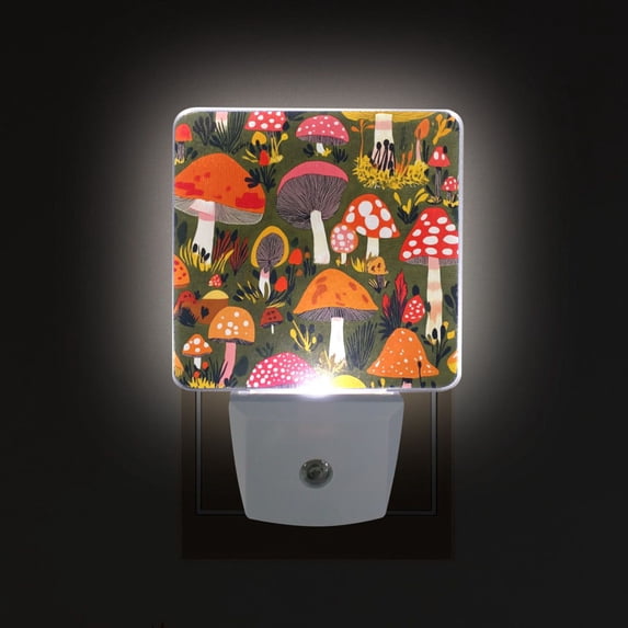 Yayeee LED Plug in Night Light for The Home with Auto Dusk to Dawn Light Sensors, 2 Pack, Vibrant Mushroom