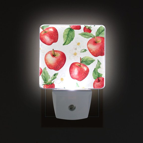 Yayeee LED Plug in Night Light for The Home with Auto Dusk to Dawn Light Sensors, 2 Pack, White Apple Pattern