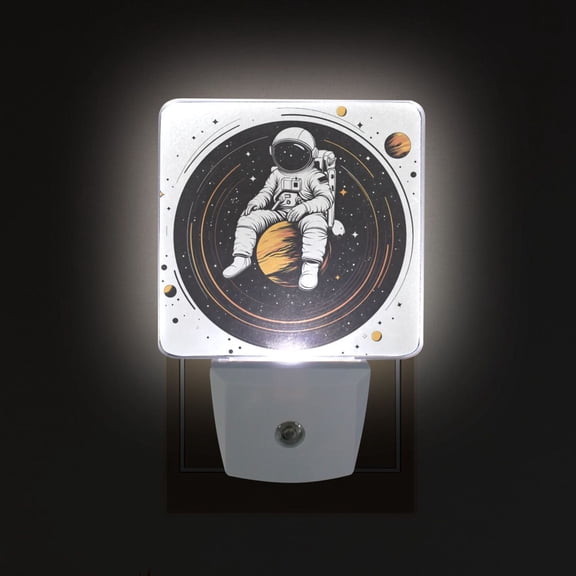 Yayeee LED Plug in Night Light for The Home with Auto Dusk to Dawn Light Sensors, 2 Pack, White Astronaut Planet
