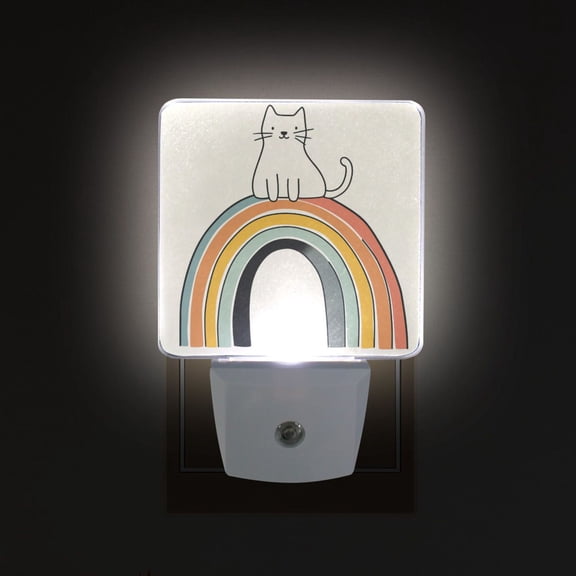 Yayeee LED Plug in Night Light for The Home with Auto Dusk to Dawn Light Sensors, 2 Pack, White Cat Rainbow