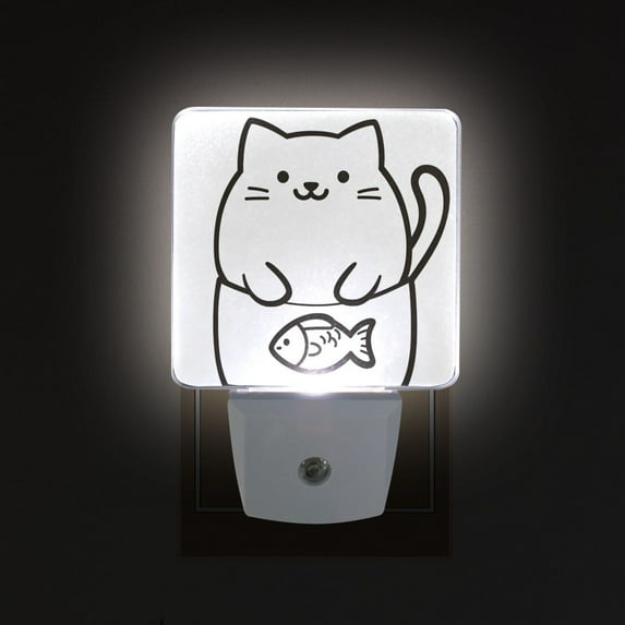 Yayeee LED Plug in Night Light for The Home with Auto Dusk to Dawn Light Sensors, 2 Pack, White Chubby Cat