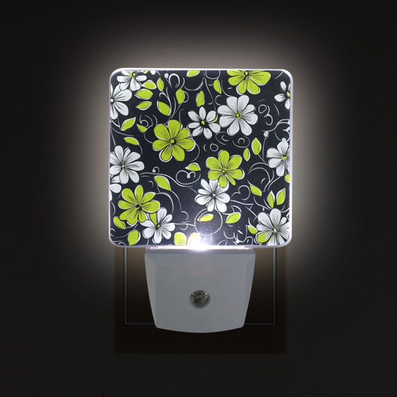 Yayeee LED Plug in Night Light for The Home with Auto Dusk to Dawn Light Sensors, 2 Pack, White Flower Pattern