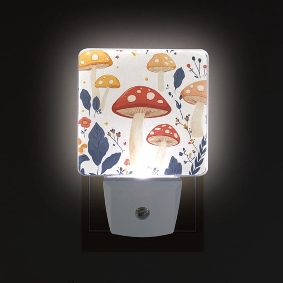 Yayeee LED Plug in Night Light for The Home with Auto Dusk to Dawn Light Sensors, 2 Pack, White Mushroom