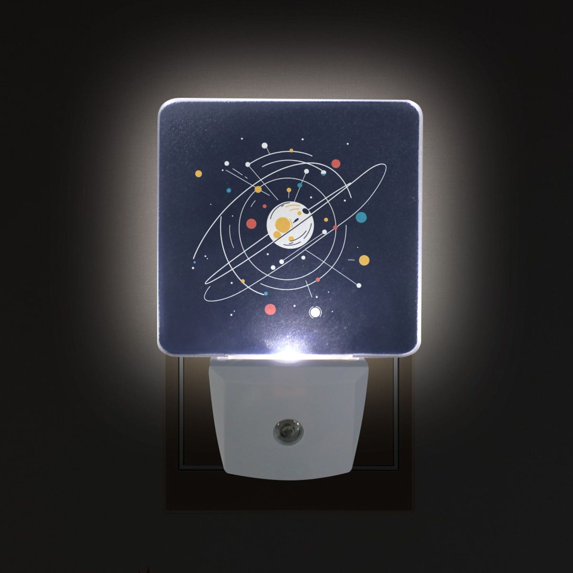 Yayeee LED Plug in Night Light for The Home with Auto Dusk to Dawn Light Sensors, 2 Pack, White Planet