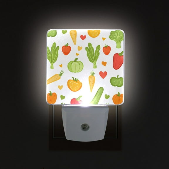 Yayeee LED Night Light for The Home Plug in With Light Sensors 2 Pack, White Vegetables Pattern