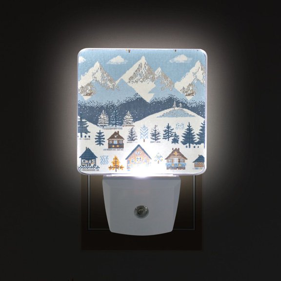 Yayeee LED Night Light for The Home Plug in With Light Sensors 2 Pack, Winter Village Serenity