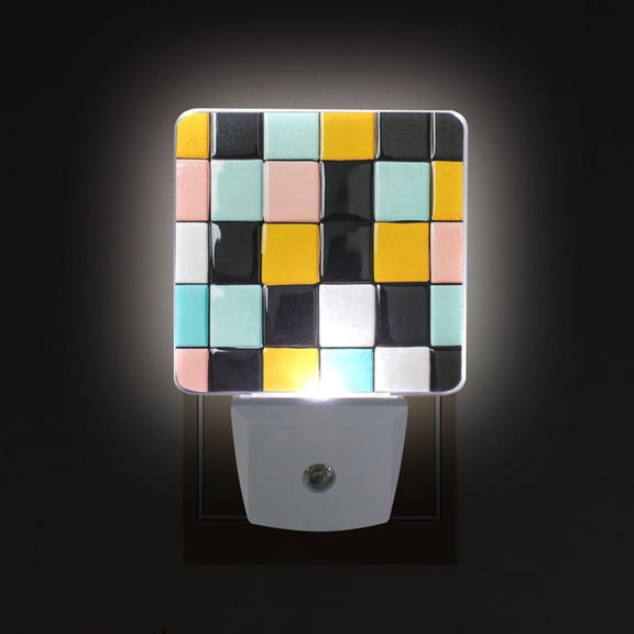 Yayeee LED Plug in Night Light for The Home with Auto Dusk to Dawn Light Sensors, 2 Pack, Yellow Checkered Pattern
