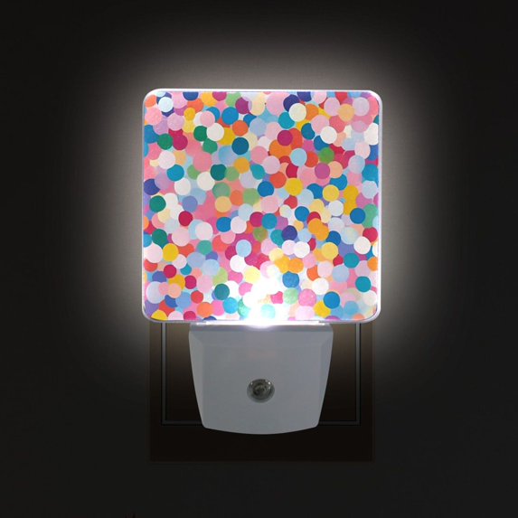 Yayeee LED Plug in Night Light for The Home with Auto Dusk to Dawn Light Sensors, 2 Pack, Yellow Colorful Circles