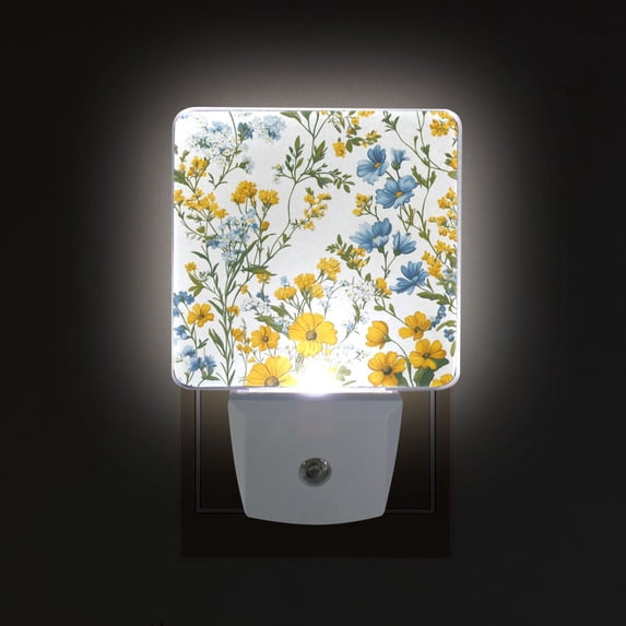 Yayeee LED Plug in Night Light for The Home with Auto Dusk to Dawn Light Sensors, 2 Pack, Yellow Floral