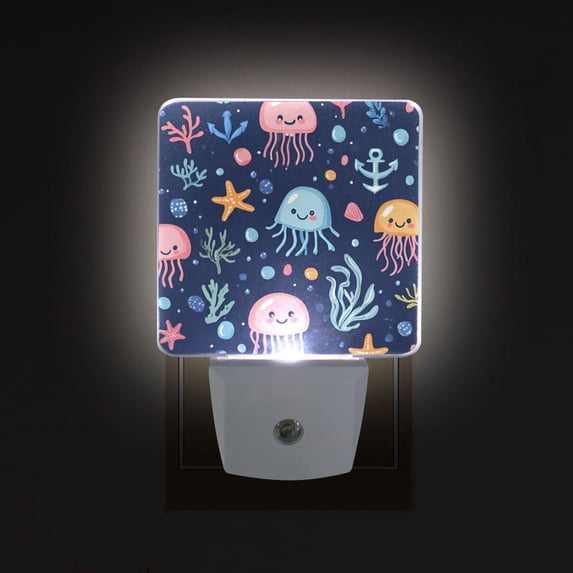 Yayeee LED Plug in Night Light for The Home with Auto Dusk to Dawn Light Sensors, 2 Pack, Yellow Jellyfish