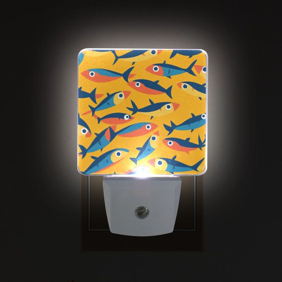 Yayeee LED Plug in Night Light for The Home with Auto Dusk to Dawn Light Sensors, 2 Pack, Yellow Sardines Pattern