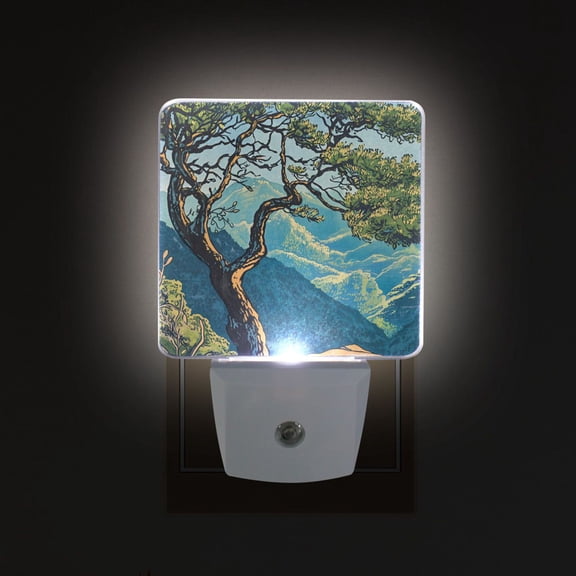 Yayeee LED Plug in Night Light for The Home with Auto Dusk to Dawn Light Sensors, 2 Pack, Yellow Tree
