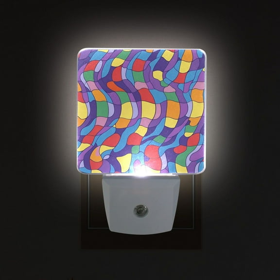 Yayeee LED Night Light for The Home Plug in With Light Sensors 2 Pack, Yellow Wavy Plaid