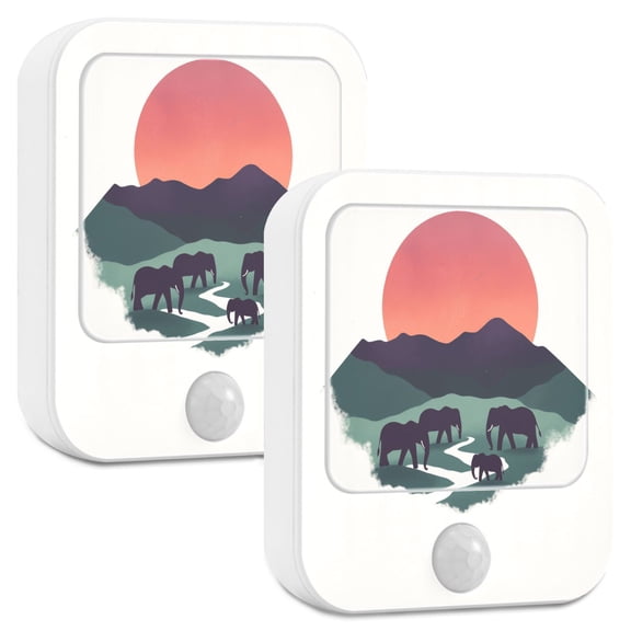 Yayeee LED Night Lights with Motion Detectors Auto Dusk to Dawn Light Sensors, 2 Pack, Abstract Elephant