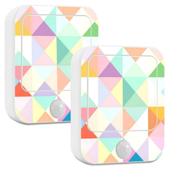 Yayeee LED Night Lights with Motion Detectors Auto Dusk to Dawn Light Sensors, 2 Pack, Abstract Geometric