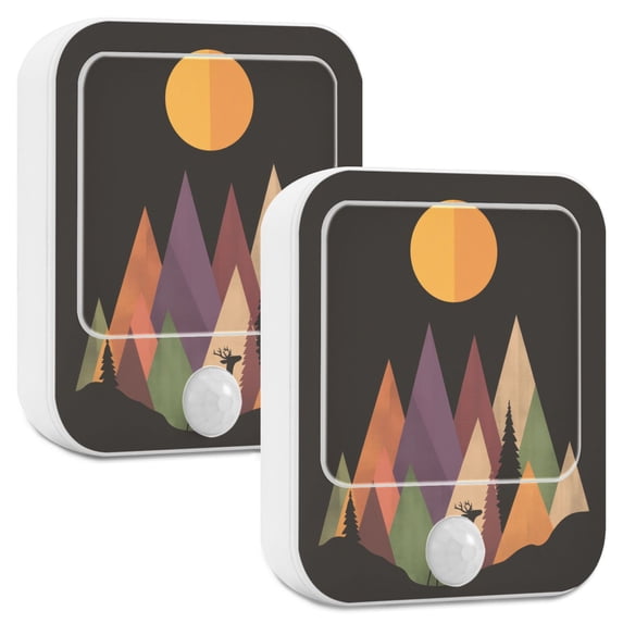 Yayeee LED Night Lights with Motion Detectors Auto Dusk to Dawn Light Sensors, 2 Pack, Abstract Mountain