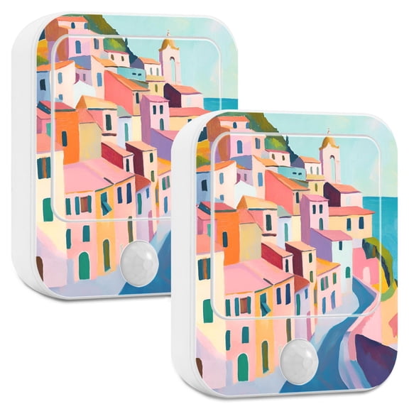 Yayeee LED Night Lights with Motion Detectors Auto Dusk to Dawn Light Sensors, 2 Pack, Abstract Painting